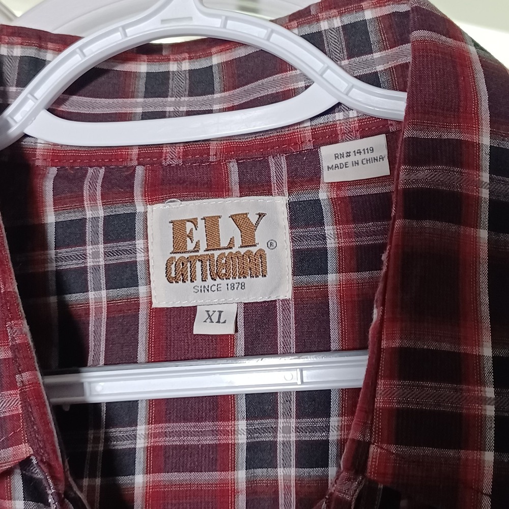 Ely Cattleman Men's Western Maroon Plaid Pearl Snap Cowboy Shirt Size XL - Picture 3 of 10